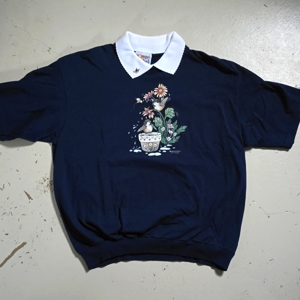 Women's Vintage Navy Blue T-shirt Bird Graphic Size XL